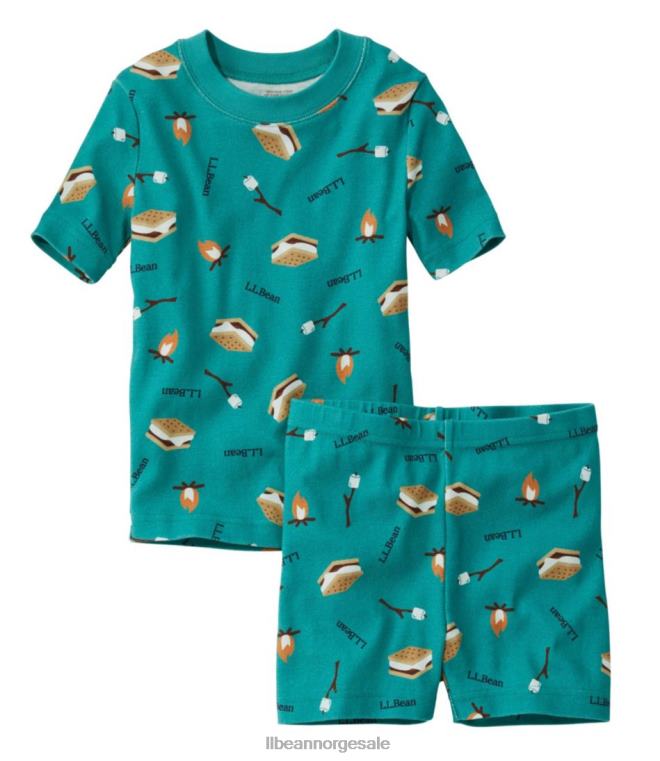 barn pyjamas som passer i økologisk bomull 24VDH5890 L.L.Bean klær blå grønn