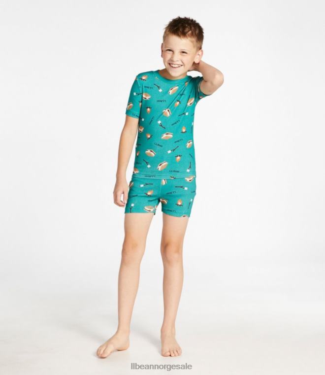 barn pyjamas som passer i økologisk bomull 24VDH5890 L.L.Bean klær blå grønn