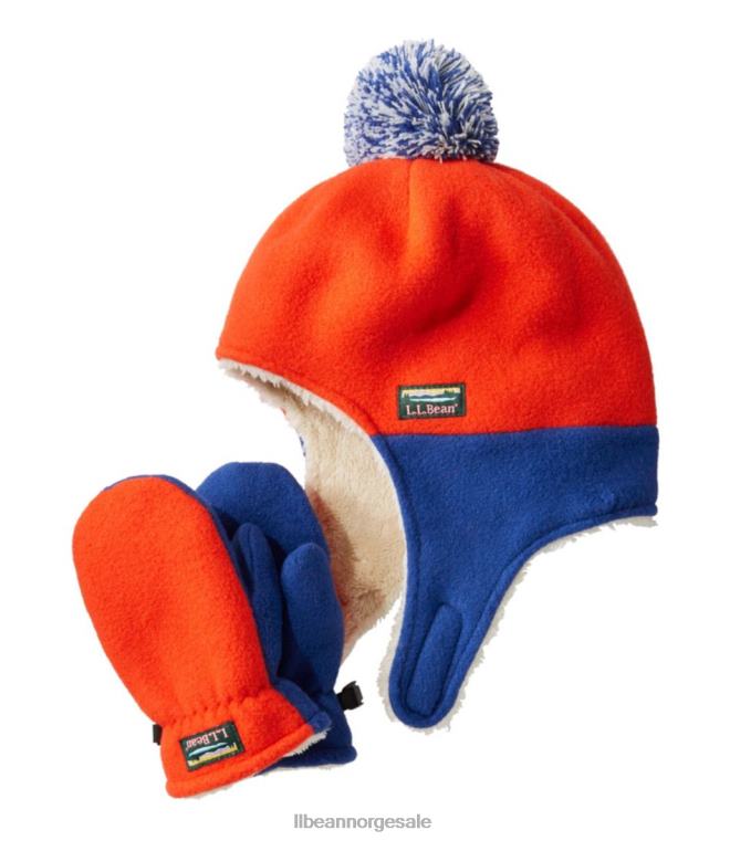 barn klassisk fleecelue og vottesett for spedbarn og fjell 24VDH5053 L.L.Bean klær oransje