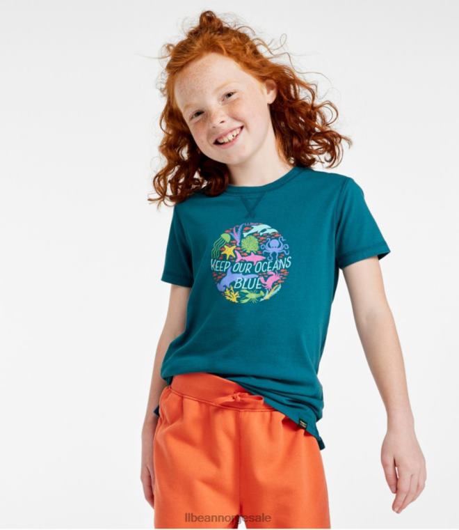 barn økologisk kortermet t-skjorte 24VDH6999 L.L.Bean klær livlig aqua skjermtid til grønn tid