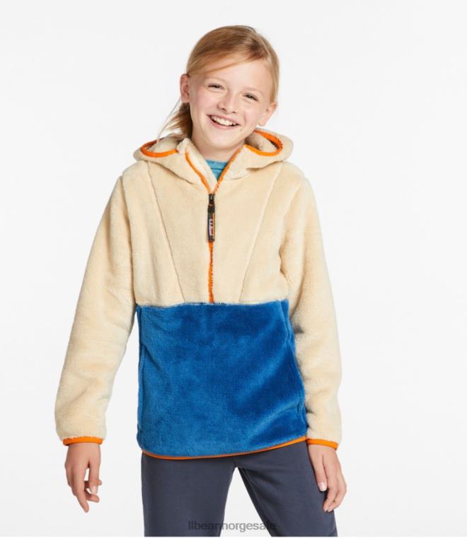 barn fleece-genser med hette i høy pile 24VDH3461 L.L.Bean yttertøy lys marineblå/varm blågrønn