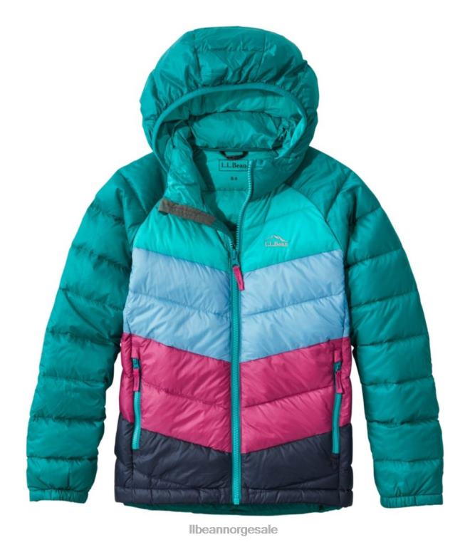 barn ultralett 650 dunjakke 24VDH3706 L.L.Bean yttertøy blågrønn fargeblokk