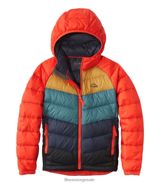 barn ultralett 650 dunjakke 24VDH955 L.L.Bean yttertøy cherry tomat fargeblokk