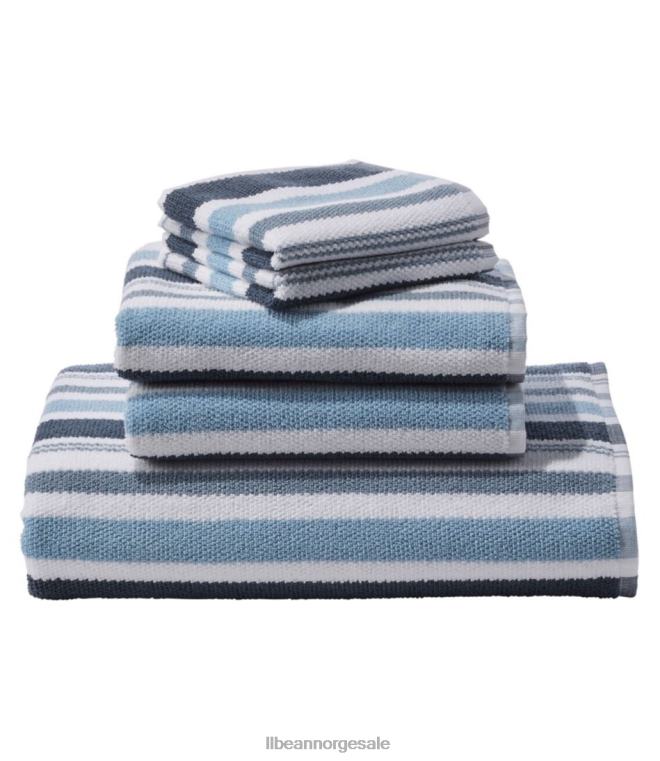 unisex håndklestripe i økologisk teksturert bomull 24VDH2646 L.L.Bean bad skiferblå