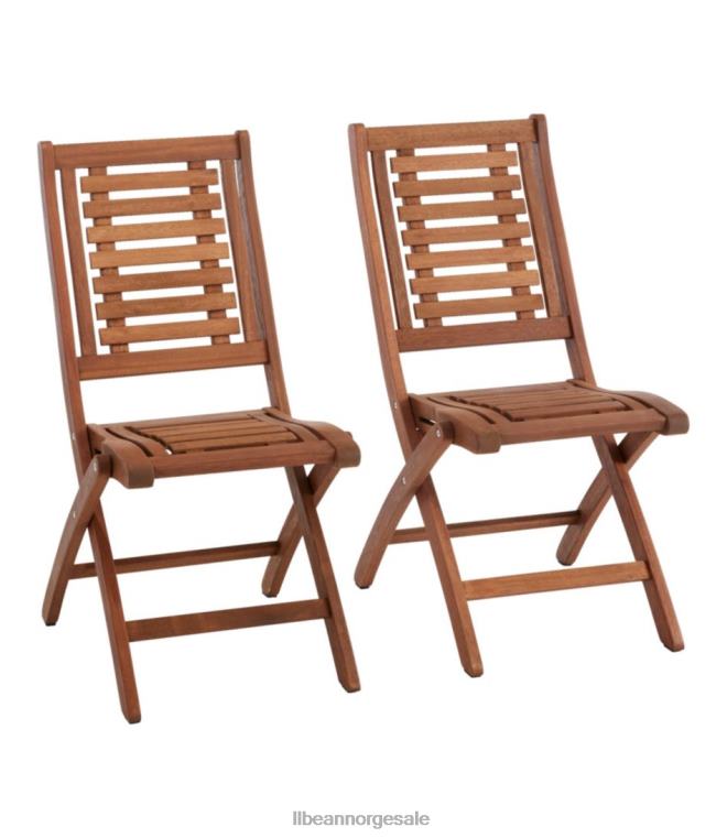unisex eukalyptus sammenleggbare spisestuestoler sett med to 24VDH2853 L.L.Bean bakgård og uteplass naturlig