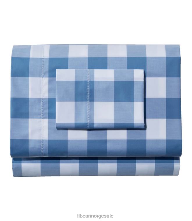 unisex 280-tråds percale lakensett i pima bomull 24VDH4473 L.L.Bean bedding hvit/mellomblå