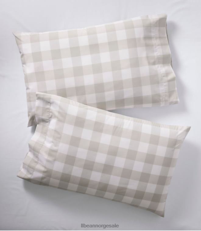 unisex 280-tråds putetrekk i pima bomull, rutesett med to 24VDH2673 L.L.Bean bedding hvit/dampgrå