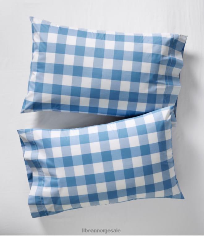 unisex 280-tråds putetrekk i pima bomull, rutesett med to 24VDH4464 L.L.Bean bedding hvit/mellomblå