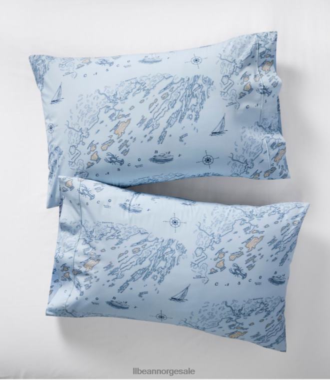 unisex nautisk kart percale arksamling 24VDH2470 L.L.Bean bedding lyse blå