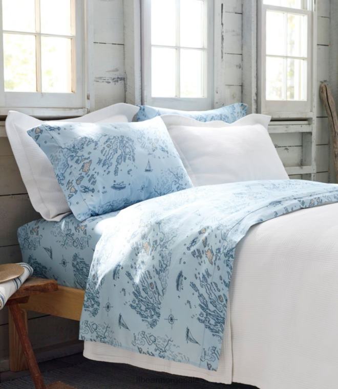 unisex nautisk kart percale arksamling 24VDH2470 L.L.Bean bedding lyse blå