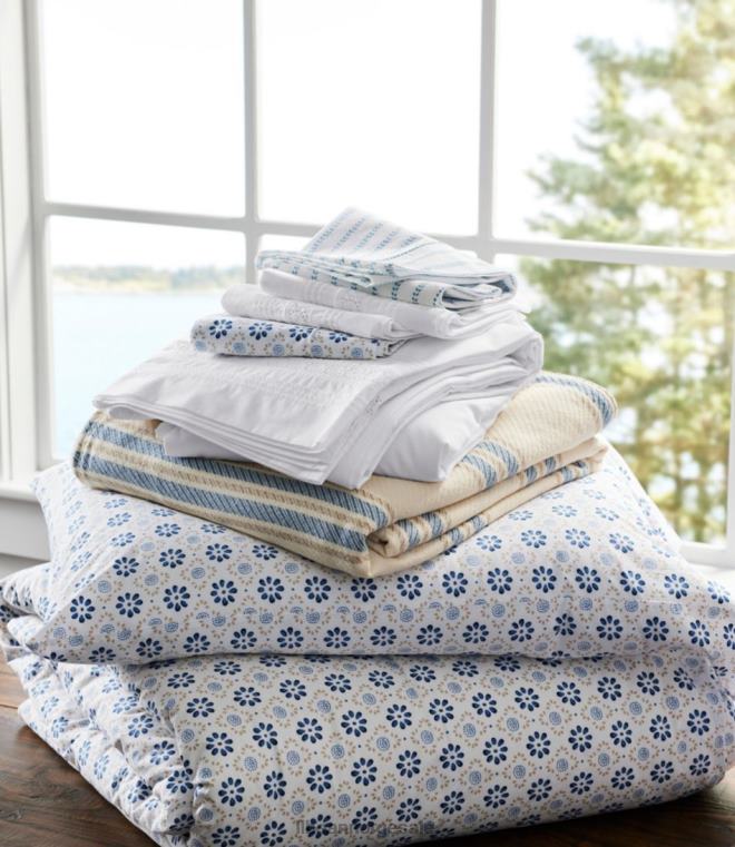 unisex solvasket percal ark samling stripe blad 24VDH2623 L.L.Bean bedding topp blå
