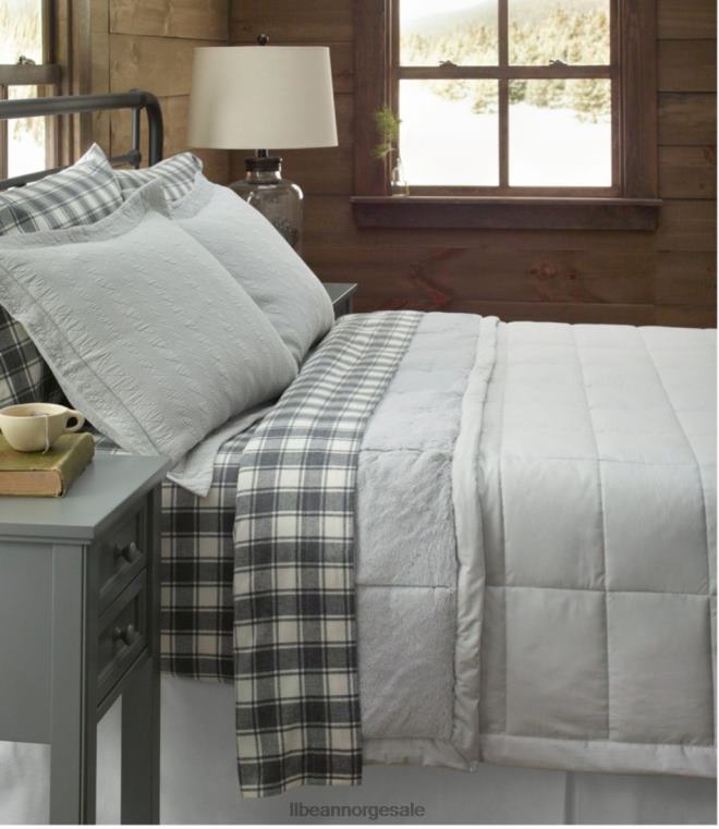 unisex ultramyk komfort flanell laken sett sjekk 24VDH5526 L.L.Bean bedding sølvsalvie/bein