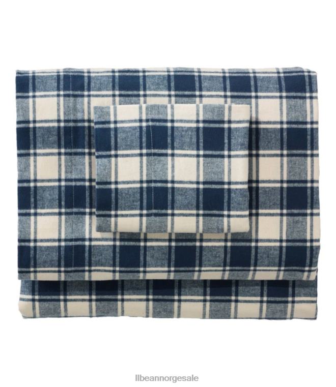 unisex ultramyk komfort flanell laken sett sjekk 24VDH6295 L.L.Bean bedding marinerblå/naturlig