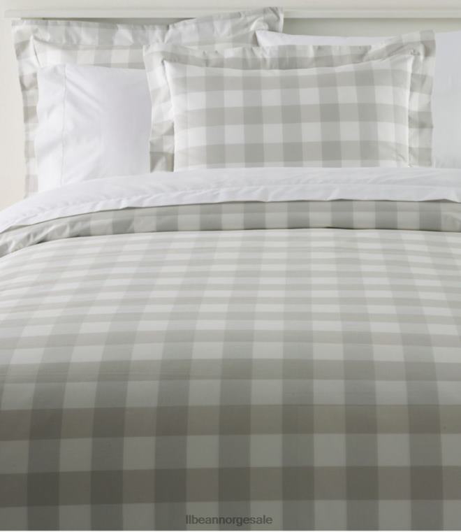 unisex Samlingssjekk med 280-tråds pima percale dynetrekk 24VDH2730 L.L.Bean bedding hvit/dampgrå
