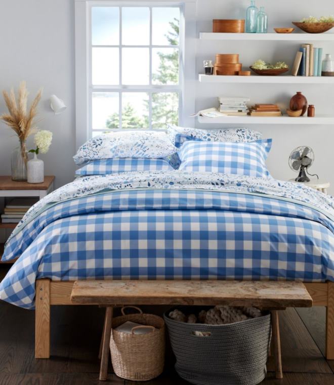 unisex Samlingssjekk med 280-tråds pima percale dynetrekk 24VDH2730 L.L.Bean bedding hvit/dampgrå