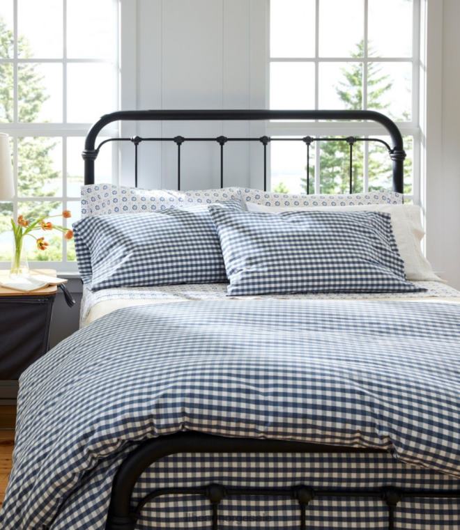 unisex solvasket percal dynetrekk gingham rute 24VDH2927 L.L.Bean bedding vintage indigo