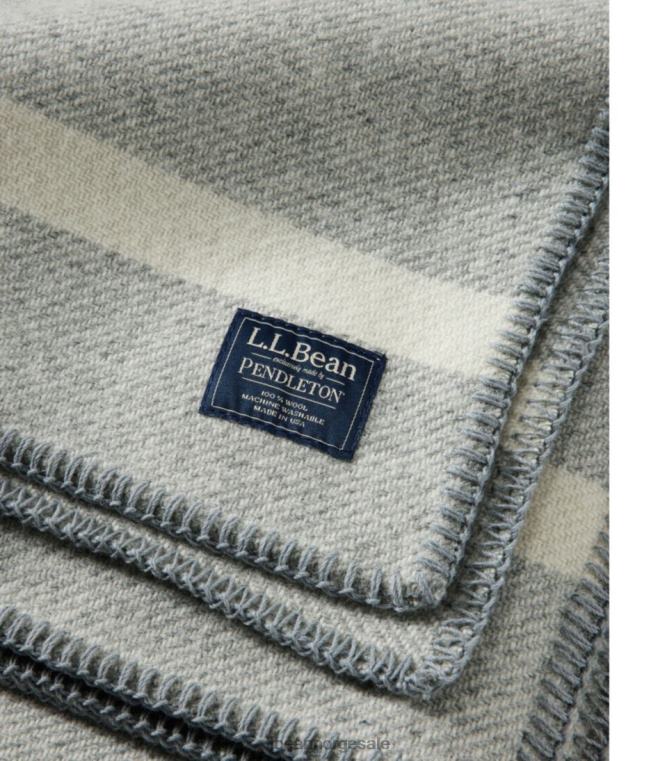 unisex vaskbar ullteppestripe 24VDH2544 L.L.Bean bedding grålyng/krem