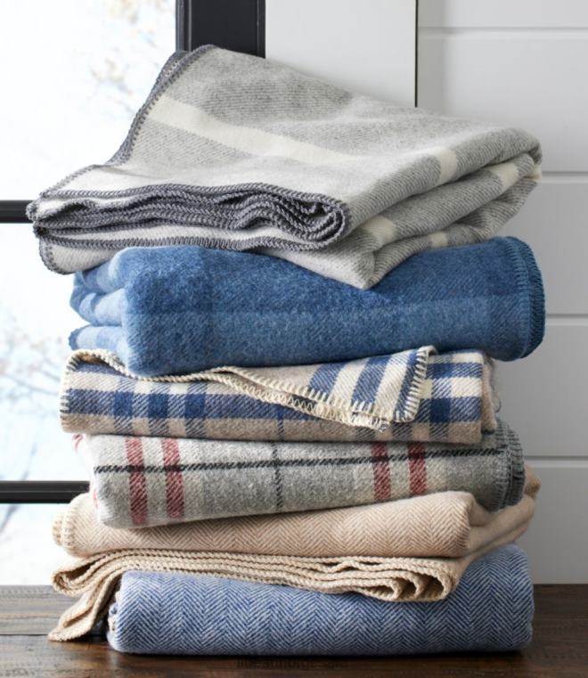 unisex vaskbart ullteppe pledd 24VDH2525 L.L.Bean bedding mørkegrå lyng