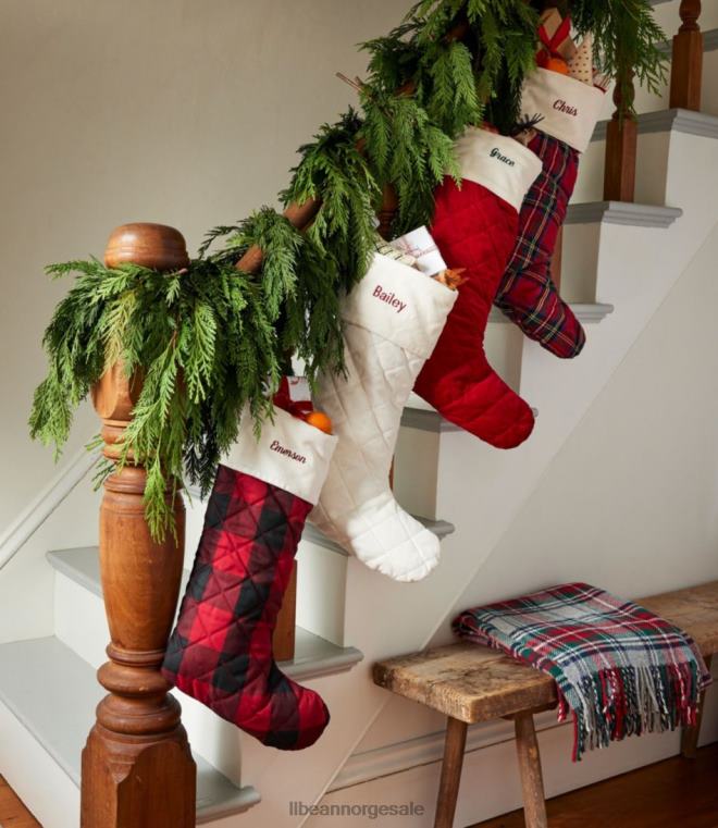 unisex klassisk fløyels julestrømpe 24VDH4375 L.L.Bean hjemmedekorasjon rød/svart bøffelsjekk