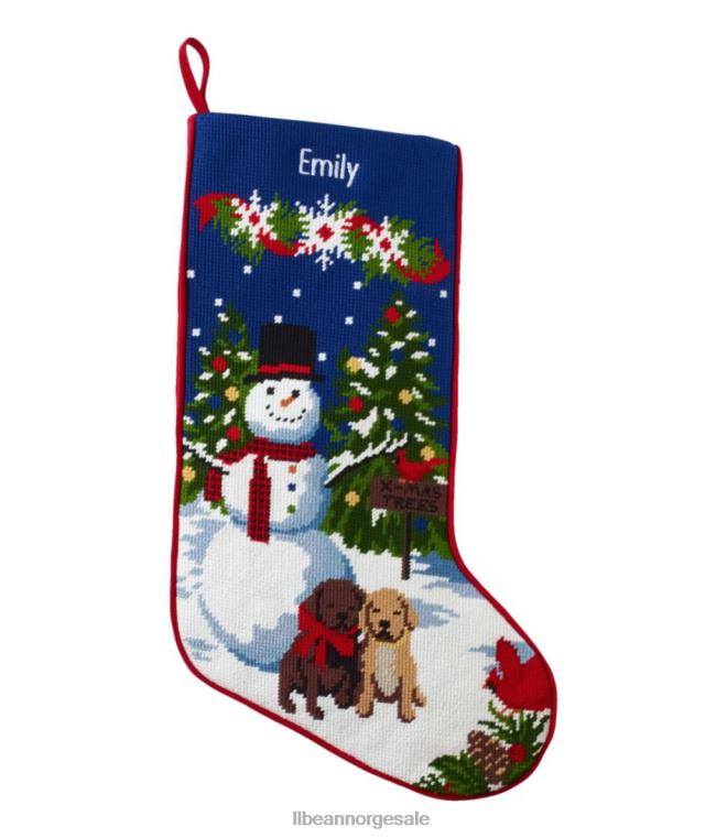 unisex nålestikk julestrømpe 24VDH6816 L.L.Bean hjemmedekorasjon snømann m/valper