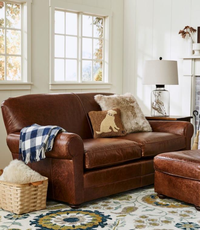 unisex lodge sofa i skinn 24VDH2889 L.L.Bean innendørs møbler kastanje brun