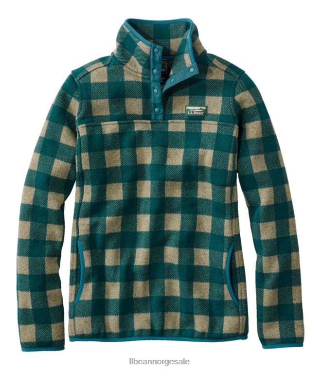kvinner genser fleece genser 24VDH526 L.L.Bean klær eukalyptus/gran bøffel pledd