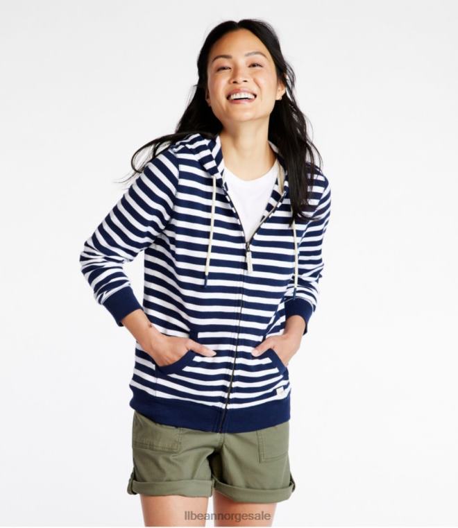 kvinner hettegenser i økologisk bomull 24VDH432 L.L.Bean klær klassisk marine stripe