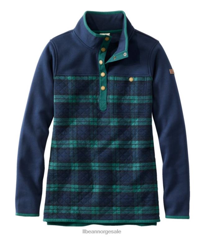 kvinner vattert genser 24VDH116 L.L.Bean klær klassisk navy/blackwatch pledd