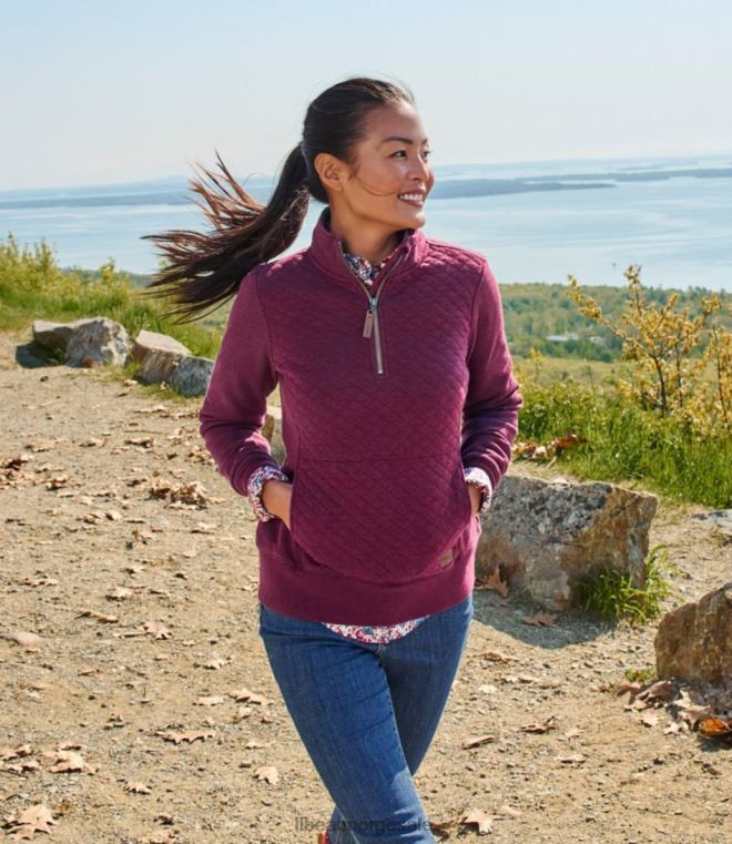 kvinner vattert genser med kvart glidelås 24VDH6420 L.L.Bean klær lys grå lyng