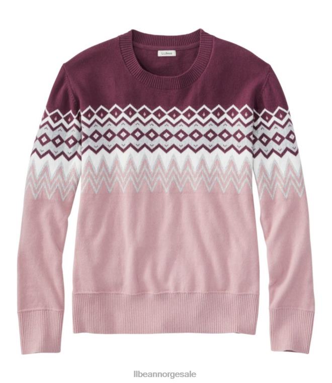 kvinner genser i bomull/cashmir 24VDH3076 L.L.Bean klær falmet aubergine intarsia
