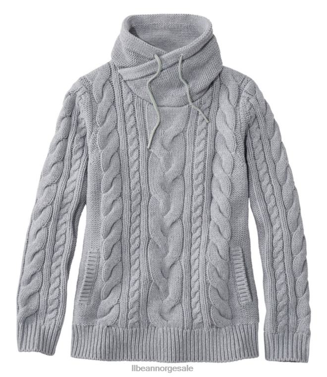 kvinner genser med blandet kabel 24VDH3357 L.L.Bean x Double L klær lys grå lyng
