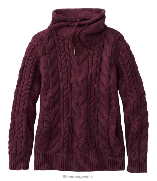 kvinner genser med blandet kabel 24VDH488 L.L.Bean x Double L klær dyp vin