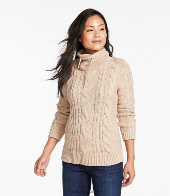 kvinner genser med blandet kabel 24VDH5928 L.L.Bean x Double L klær klassisk marine