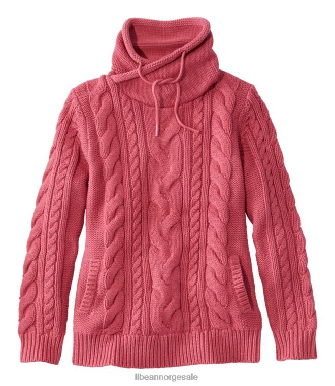 kvinner genser med blandet kabel 24VDH7010 L.L.Bean x Double L klær vintage rose