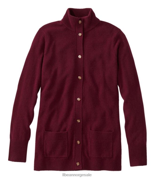 kvinner klassisk cardigan i kashmir med knapp foran 24VDH5734 L.L.Bean klær dyp vin