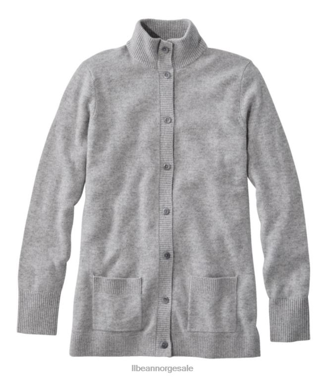 kvinner klassisk cardigan i kashmir med knapp foran 24VDH6923 L.L.Bean klær lys grå lyng