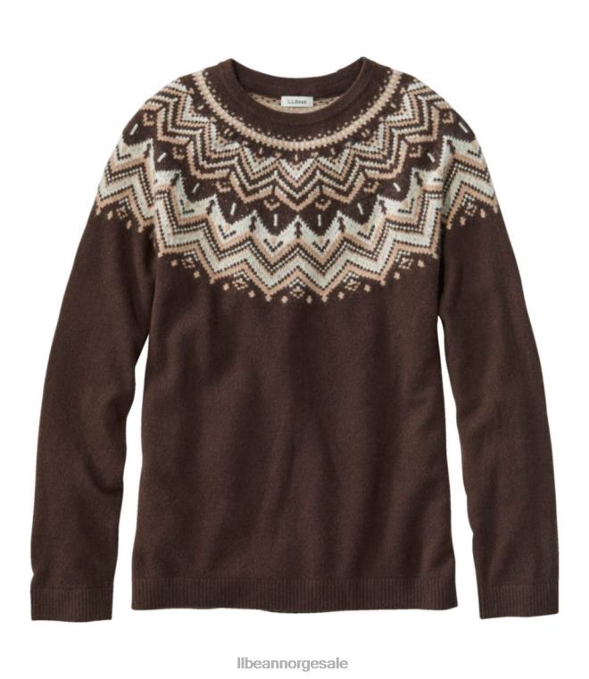 kvinner klassisk kashmirgenser 24VDH5051 L.L.Bean klær mørkeste brune/katahdin khaki fair isle