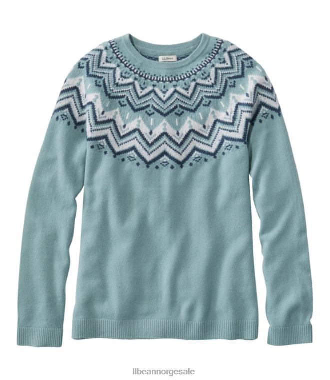 kvinner klassisk kashmirgenser 24VDH6014 L.L.Bean klær myk gran/mørk periwinkle fair isle