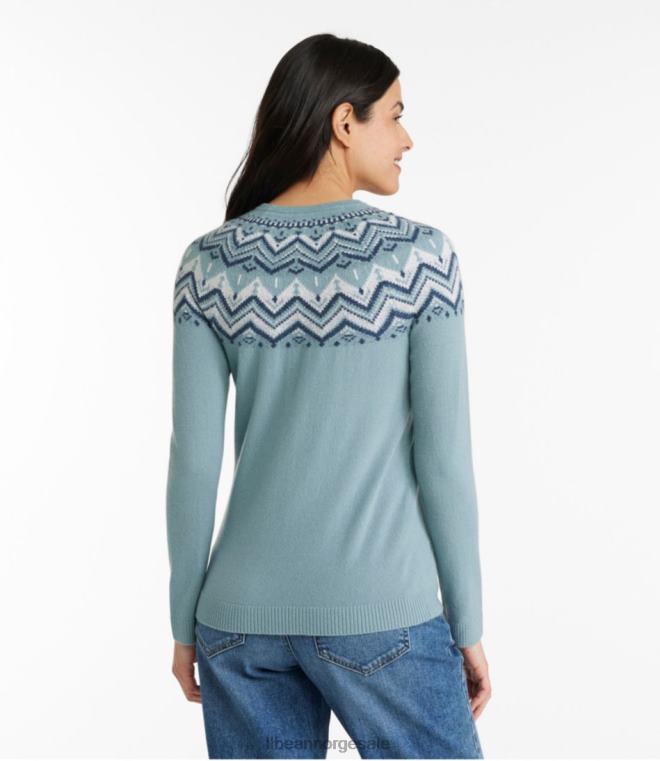 kvinner klassisk kashmirgenser 24VDH6014 L.L.Bean klær myk gran/mørk periwinkle fair isle