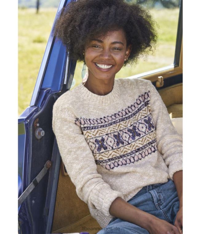 kvinner ragg genser i bomull 24VDH112 L.L.Bean klær bay tan fair isle