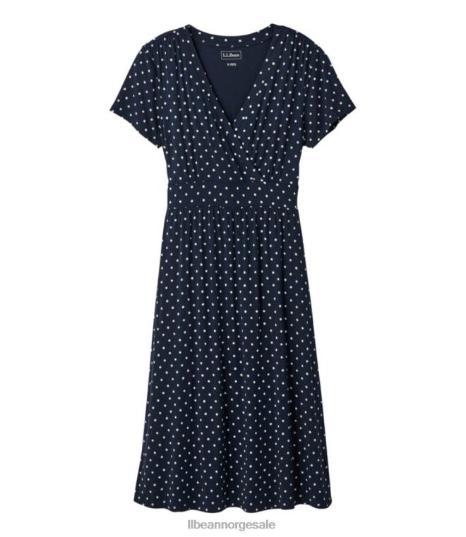 kvinner sommer strikket kjole 24VDH3002 L.L.Bean klær klassisk marine prik