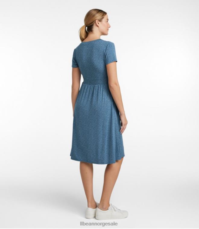 kvinner sommer strikket kjole 24VDH3002 L.L.Bean klær klassisk marine prik