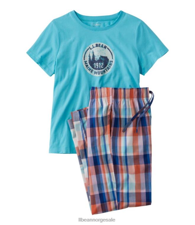 kvinner komfort stretch sleep pj sett 24VDH3172 L.L.Bean klær daglilje pledd