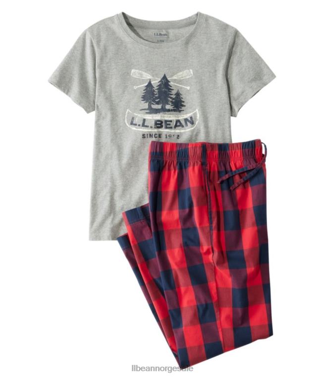 kvinner komfort stretch sleep pj sett 24VDH4775 L.L.Bean klær knallrød pledd