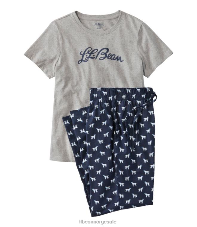kvinner komfort stretch sleep pj sett 24VDH5813 L.L.Bean klær klassisk marineblå bøffelhund