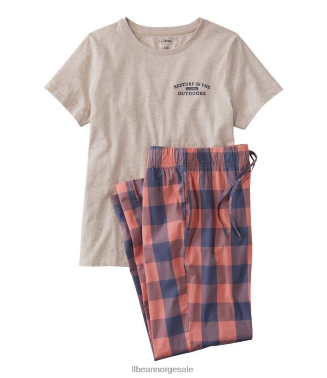 kvinner komfort stretch sleep pj sett 24VDH6521 L.L.Bean klær fersken sorbet pledd