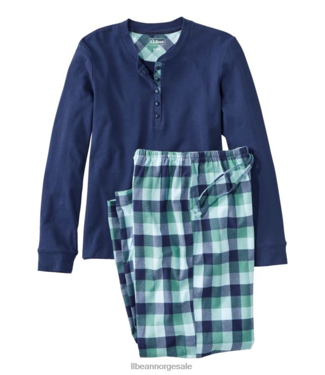 kvinner koselig pj sett 24VDH3004 L.L.Bean klær lyse marine/sjøfuru pledd