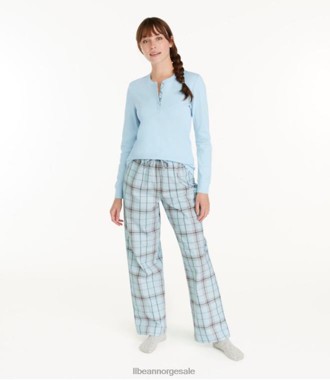 kvinner koselig pj sett 24VDH3004 L.L.Bean klær lyse marine/sjøfuru pledd