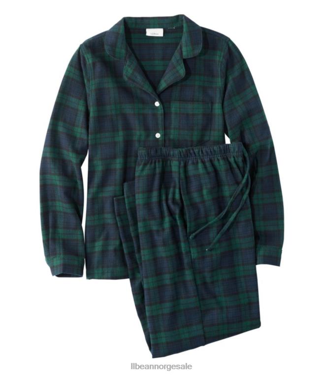 kvinner skotsk rutete flanell pyjamas 24VDH6578 L.L.Bean klær svart klokke