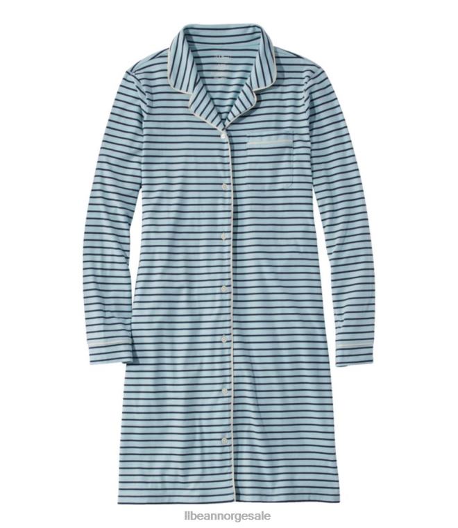 kvinner supermyk krympefri nattkjole foran med knapper 24VDH127 L.L.Bean klær sterling blå/mørk indigo stripe